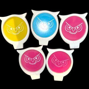 Vintage Mid Century Modern White Plastic Owl Face Coasters Set of 5